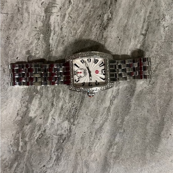 Michele Silver and Red Women's Watch - Picture 1 of 3